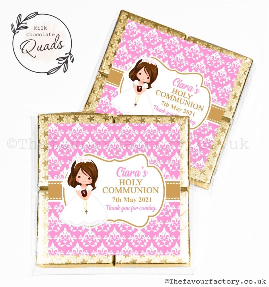 Communion Chocolate Quads Favours Brown Hair Girl x1