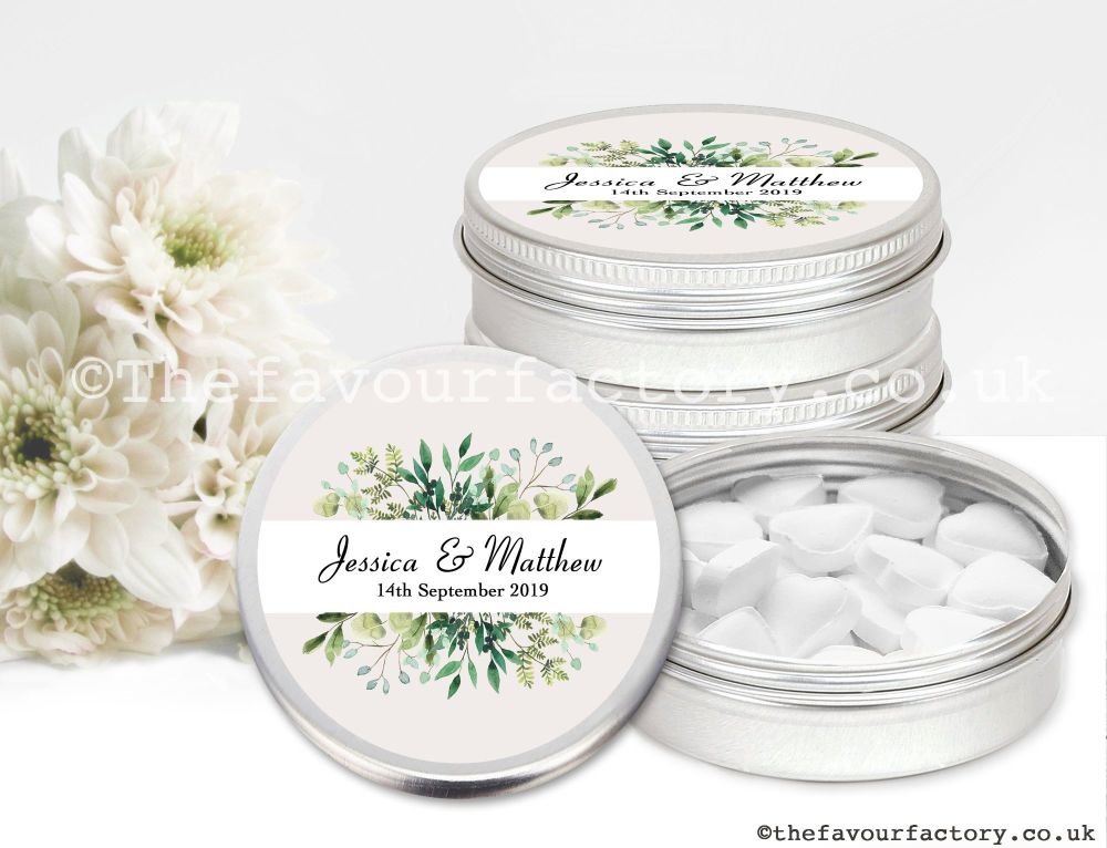 Personalised Wedding Favour Tins Botanical Leaves x1