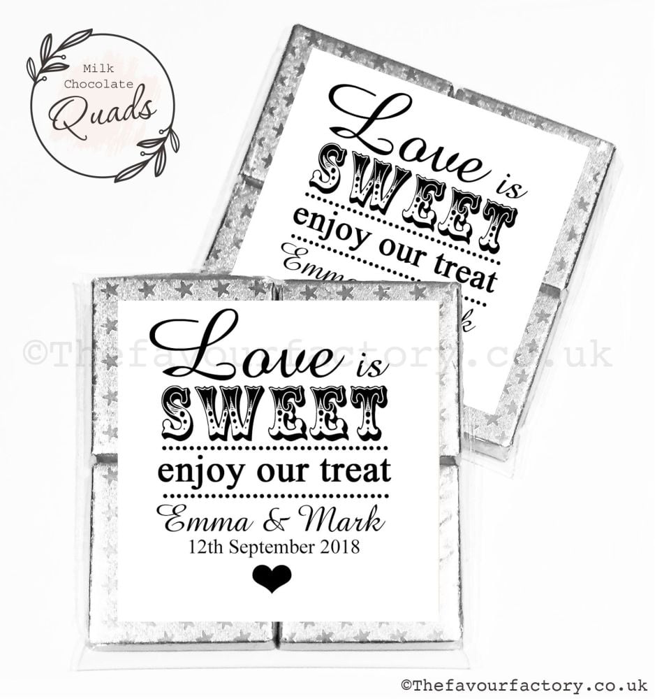 Wedding Favours Chocolate Quads Love Is Sweet x1