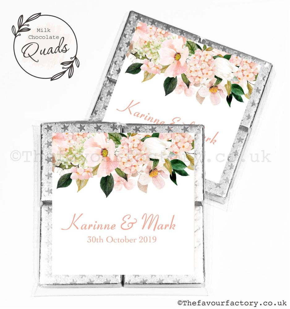 Wedding Favours Chocolate Quads Blush Floral Drop x1