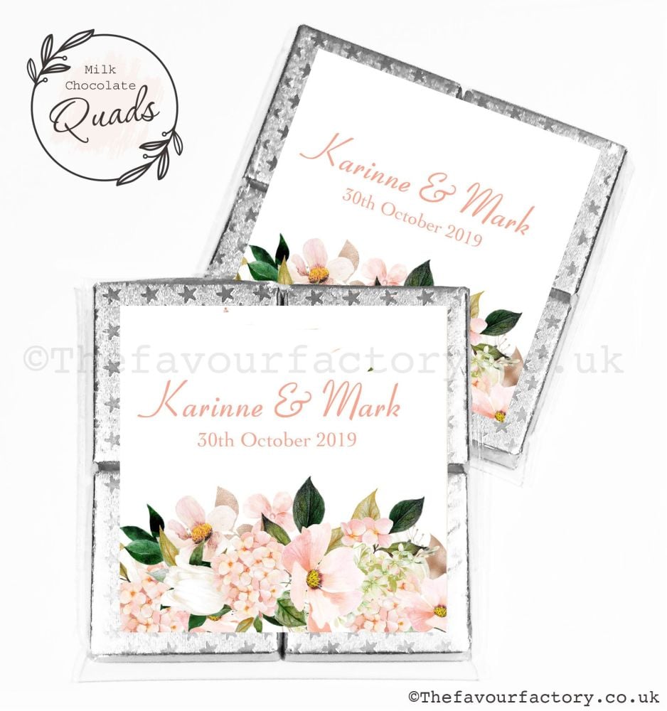 Wedding Favours Chocolate Quads Blush Floral Bouquet x1