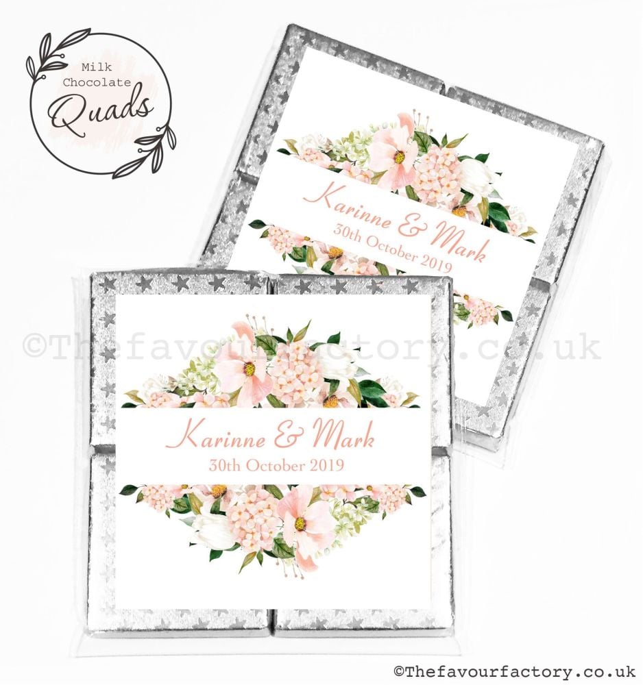 Wedding Favours Chocolate Quads Blush Floral Frame x1