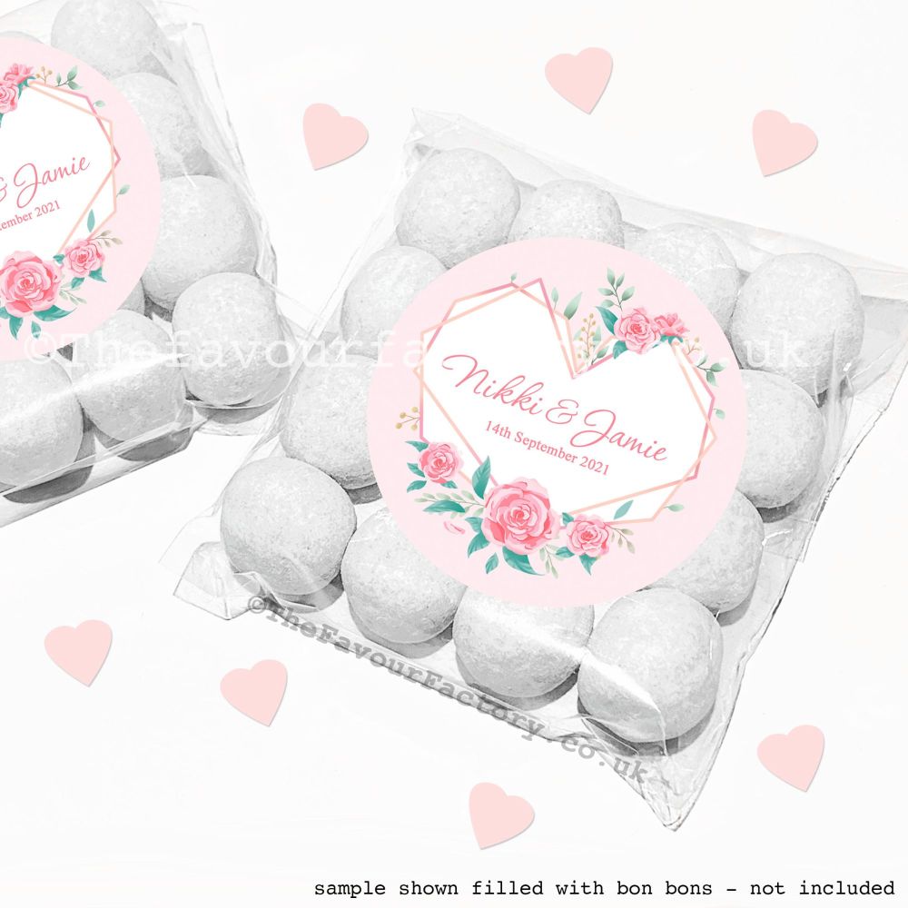 Wedding Sweet Bags Favour Kits Geometric Floral Heart x12
