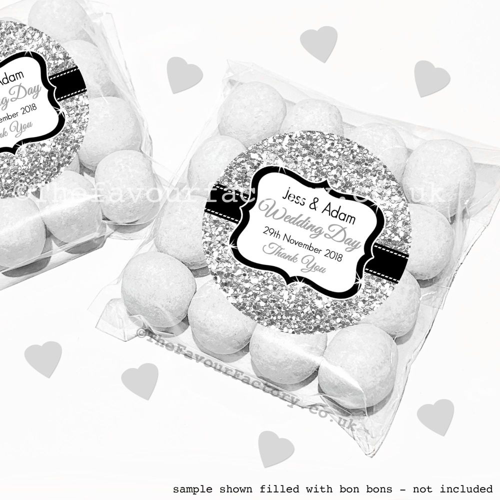 Wedding Sweet Bags Favour Kits Silver Glitter x12