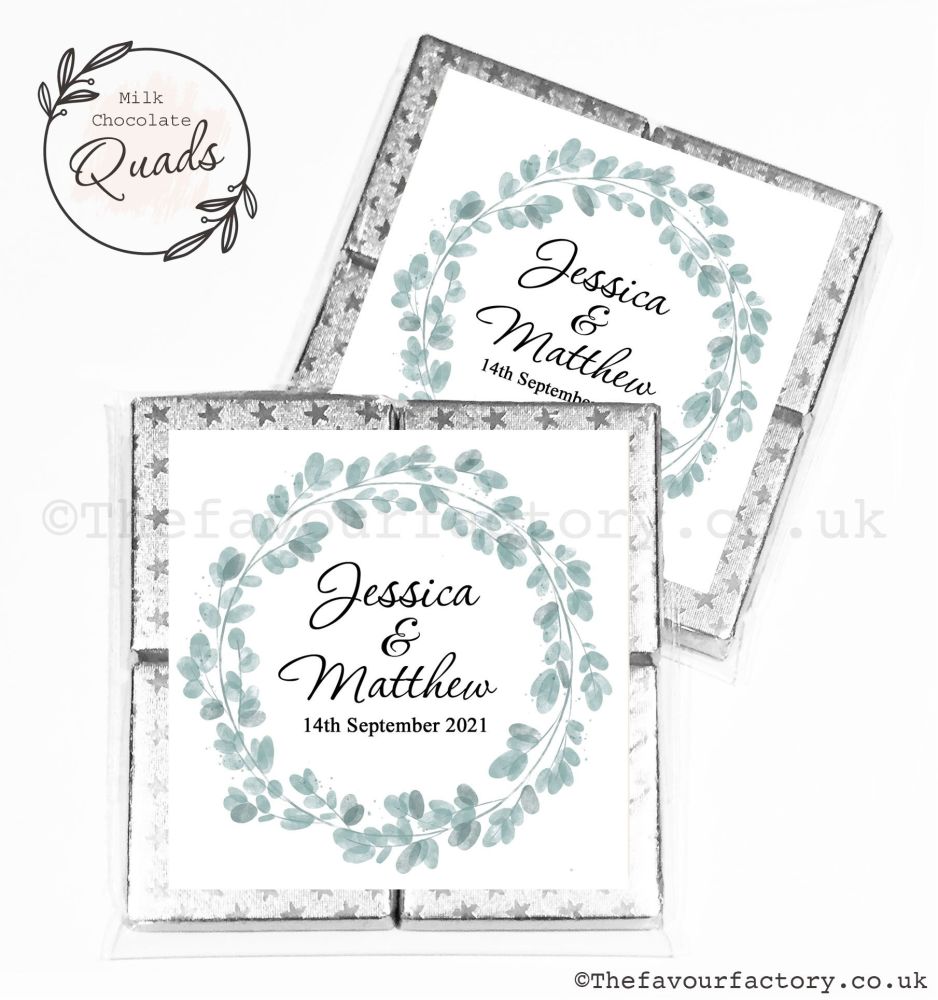 Wedding Favours Chocolate Quads Botanical Eucalyptus x1
