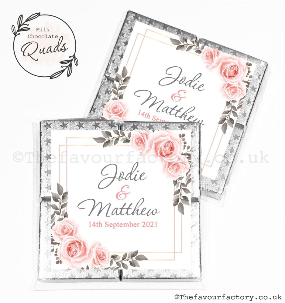 Wedding Favours Chocolate Quads Blush Roses x1