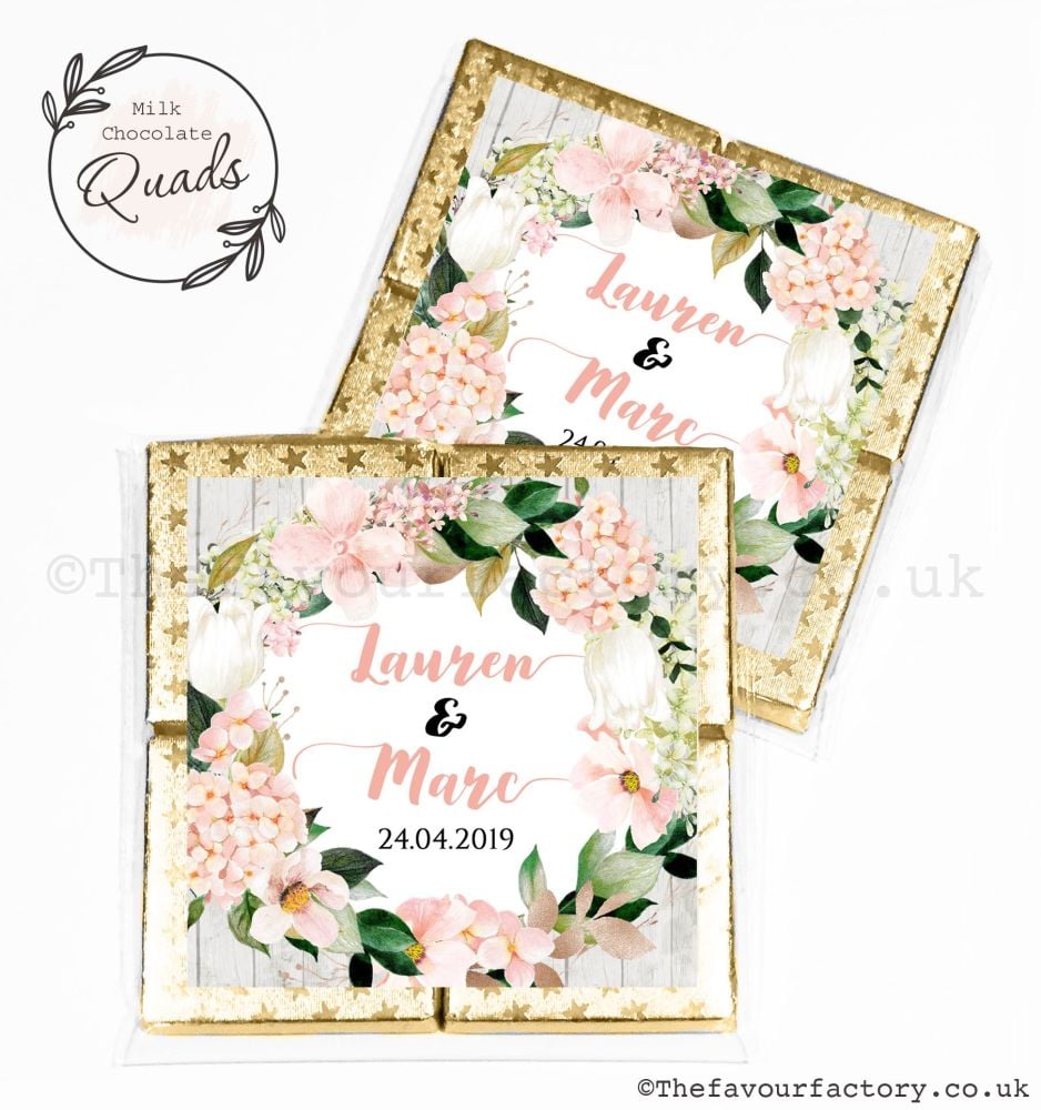 Wedding Favours Chocolate Quads Blush Hydrangeas x1