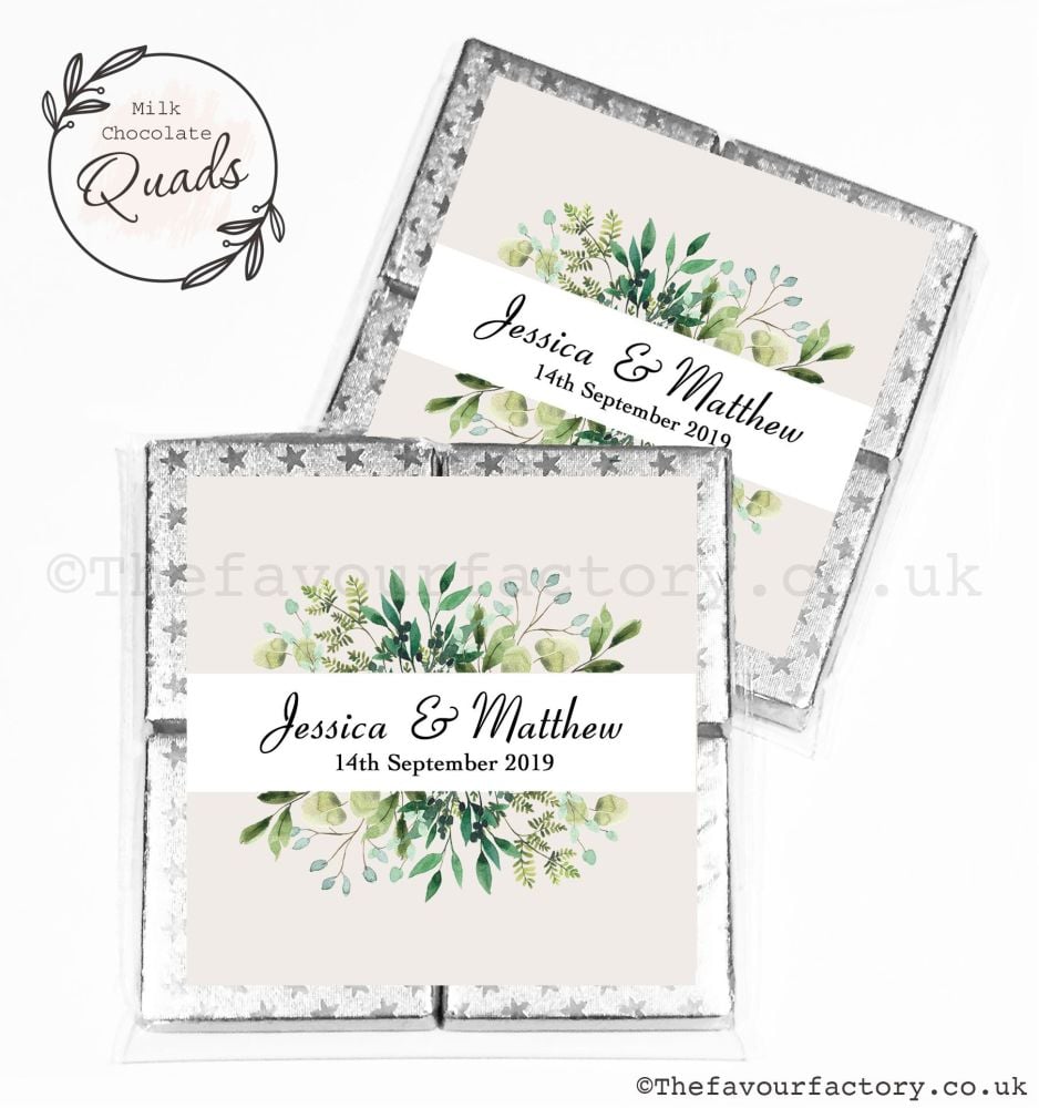 Wedding Favours Chocolate Quads Botanical Leaves x1