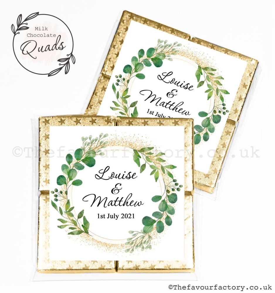 Wedding Favours Chocolate Quads Botanical Gold Dust x1