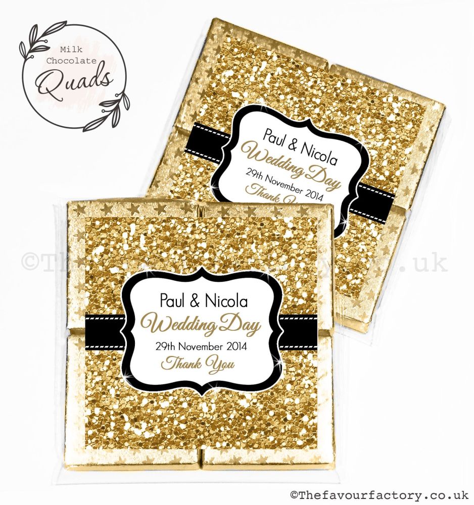 Wedding Favours Chocolate Quads Gold Glitter x1