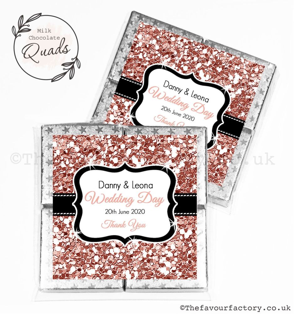 Wedding Favours Chocolate Quads Rose Gold Glitter x1