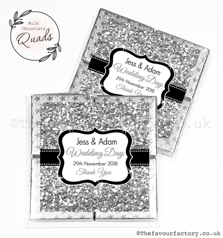 Wedding Favours Chocolate Quads Silver Glitter x1
