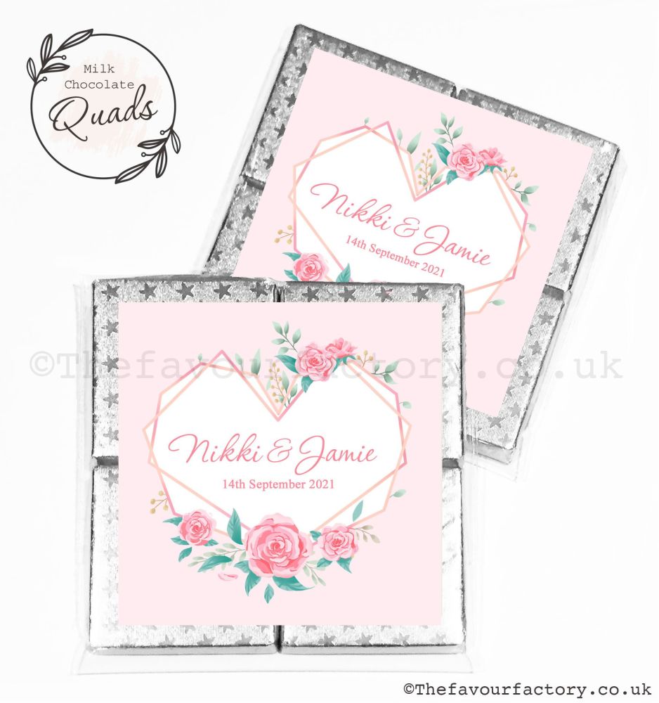 Wedding Favours Chocolate Quads Geometric Floral Heart x1