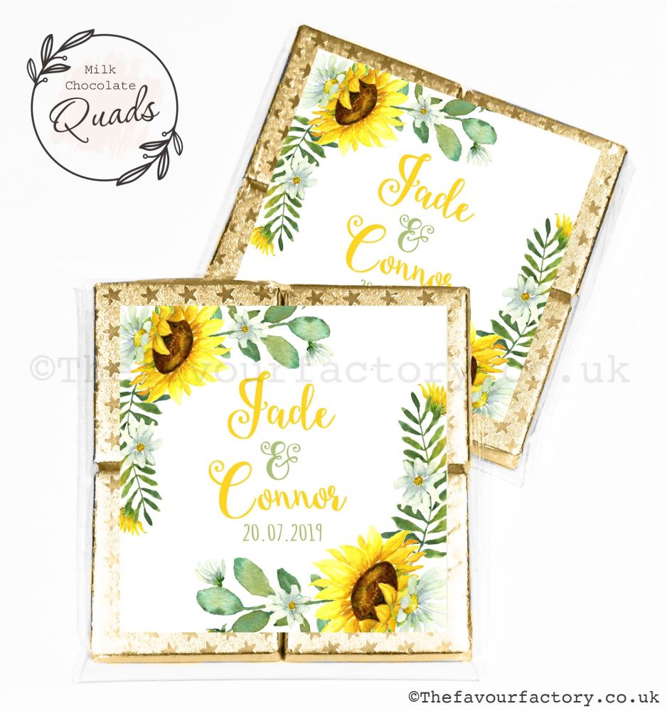 Wedding Favours Chocolate Quads Sunflower Wreath x1