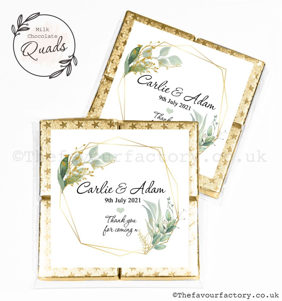 Wedding Favours Chocolate Quads Geometric Botanicals x1