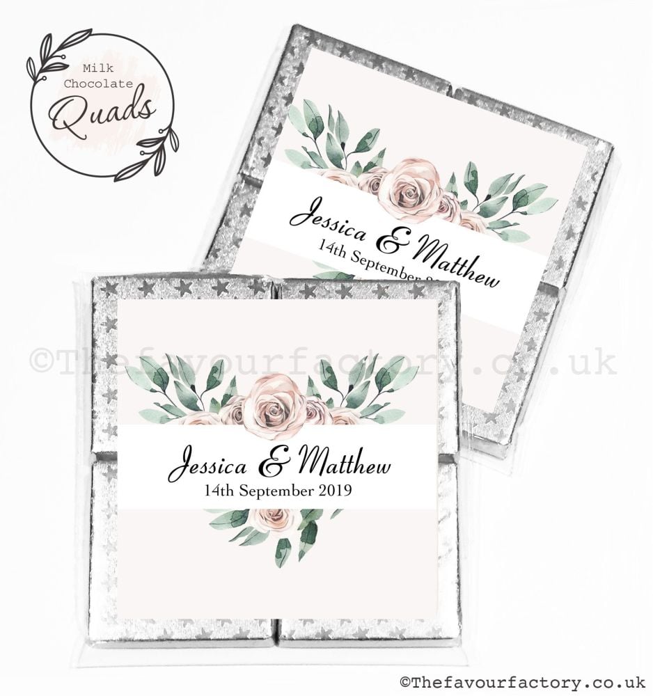 Wedding Favours Chocolate Quads Floral Heart x1