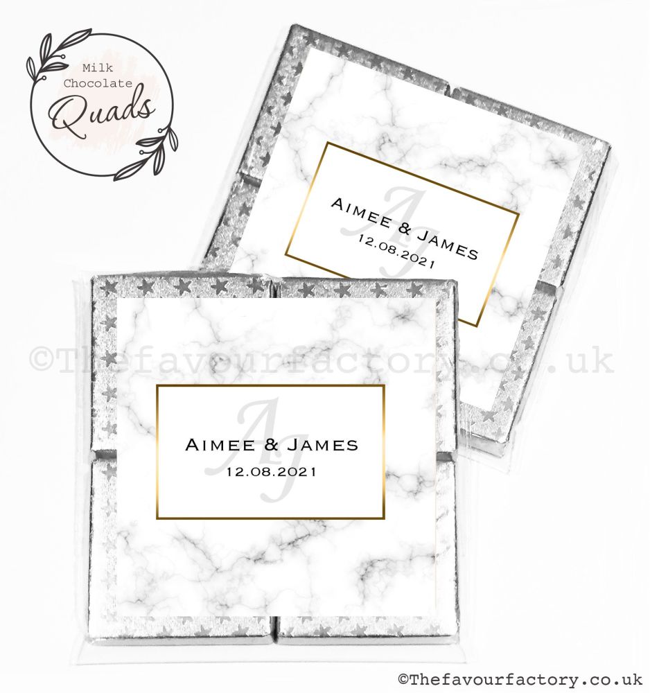 Wedding Favours Chocolate Quads Marble Monogram x1