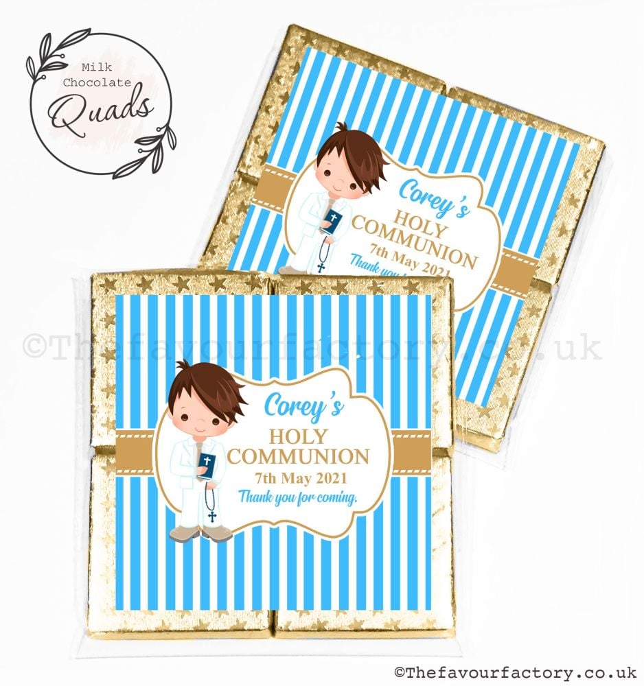 Communion Chocolate Quads Favours Brown Hair Boy x1