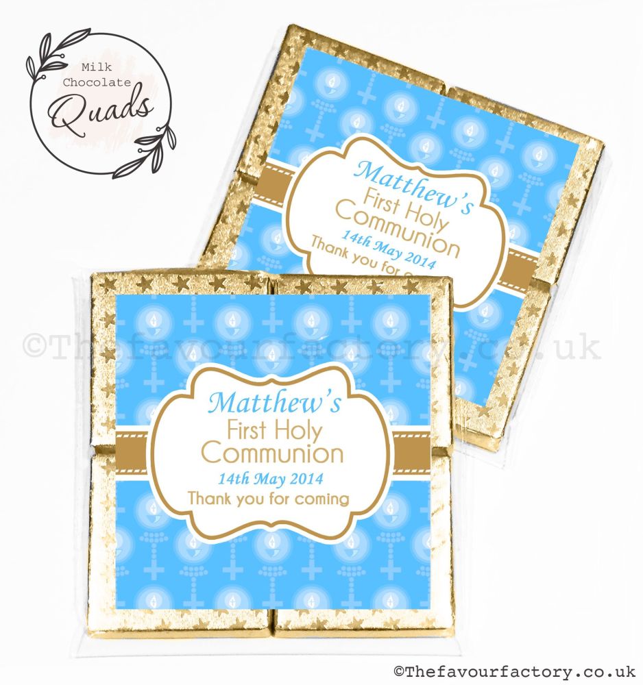Communion Chocolate Quads Favours Blue Beads And Candles x1