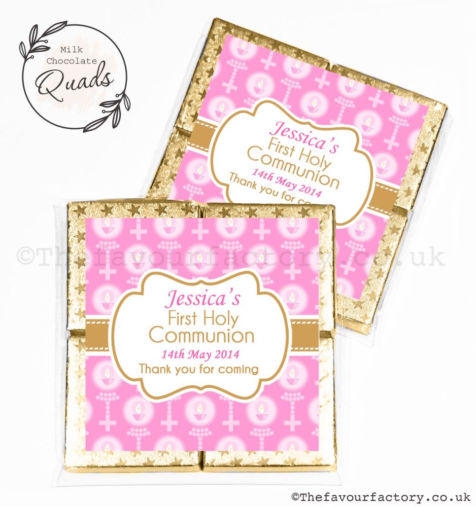 Communion Chocolate Quads Favours Pink Beads And Candles x1