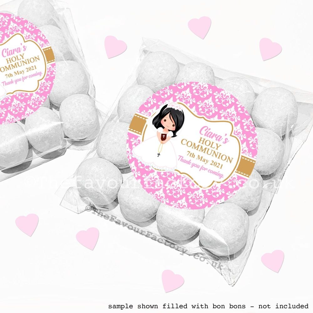 Holy Communion Sweet Bags Kits Black Hair Girl x12