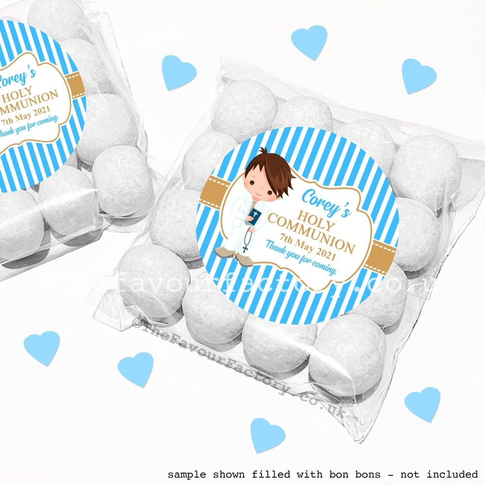 Holy Communion Sweet Bags Kits Brown Hair Boy x12