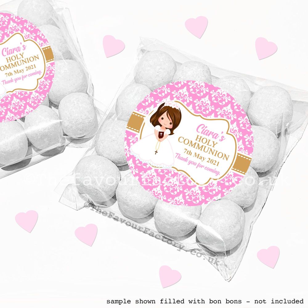 Holy Communion Sweet Bags Kits Brown Hair Girl x12