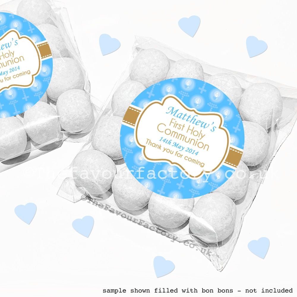 Holy Communion Sweet Bags Kits Blue Beads And Candles x12