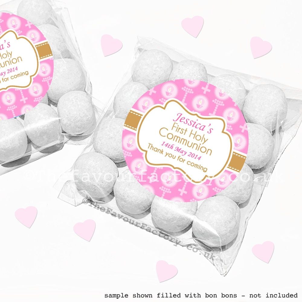 Holy Communion Sweet Bags Kits Pink Beads And Candles x12