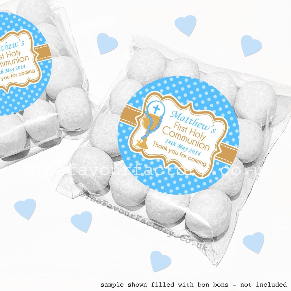 Holy Communion Sweet Bags Kits Blue Chalice And Beads x12