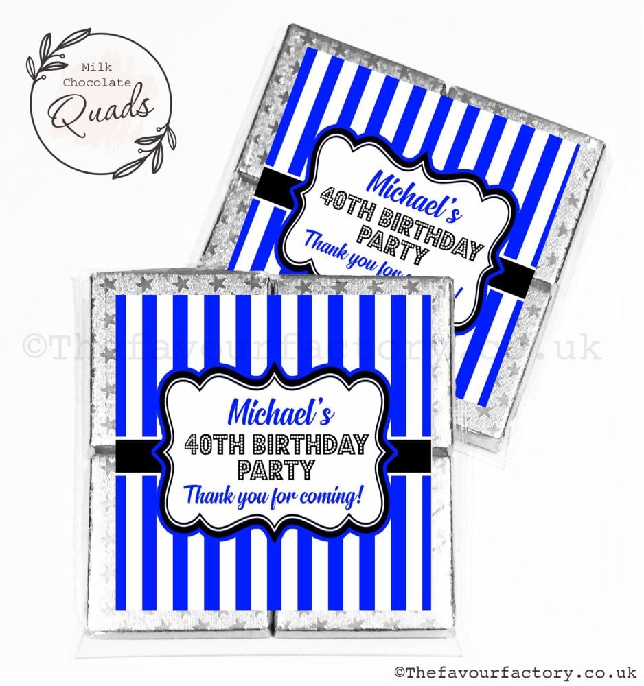 Adult Birthday Chocolate Favours Blue Stripes x1