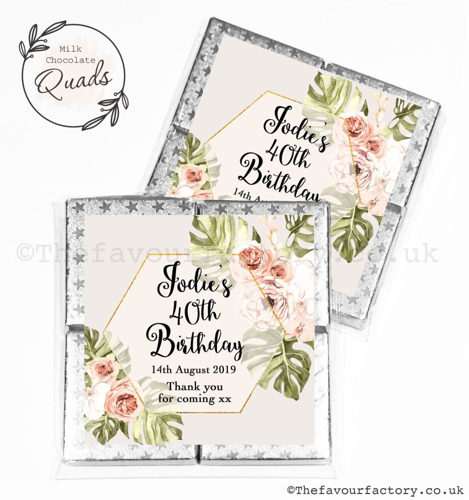 Personalised Birthday Chocolate Favours Bohemian Tropical Florals x1