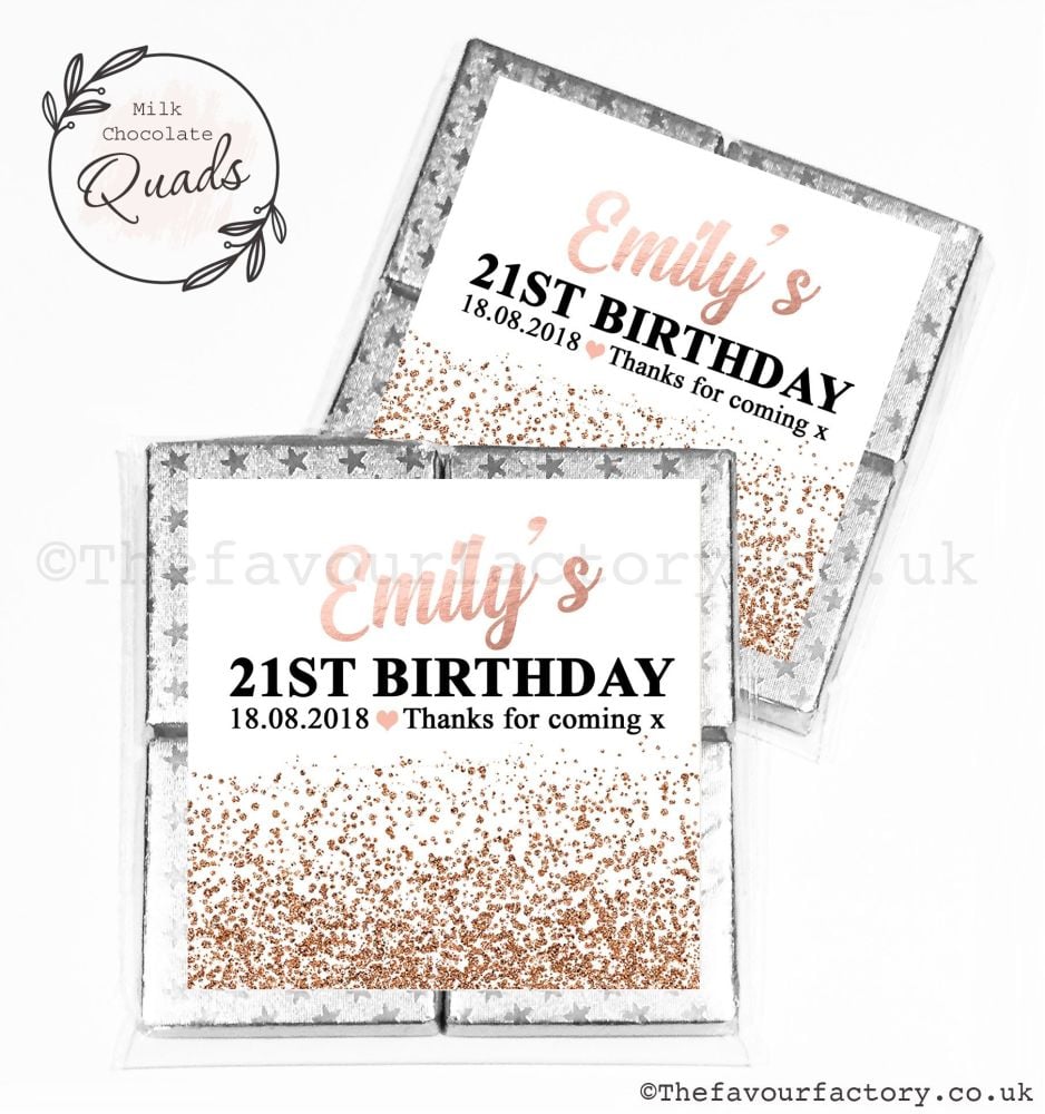 Personalised Birthday Chocolate Favours Rose Gold Glitter Confetti x1