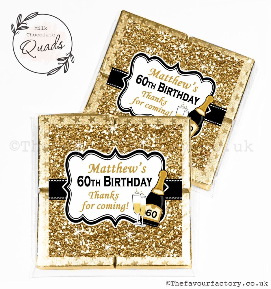 Personalised Birthday Chocolate Favours Gold Glitter Champagne x1