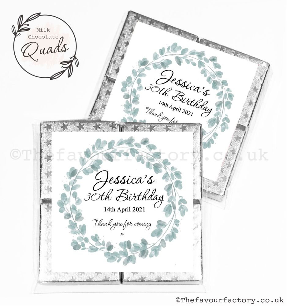 Personalised Birthday Chocolate Favours Eucalyptus Wreath x1