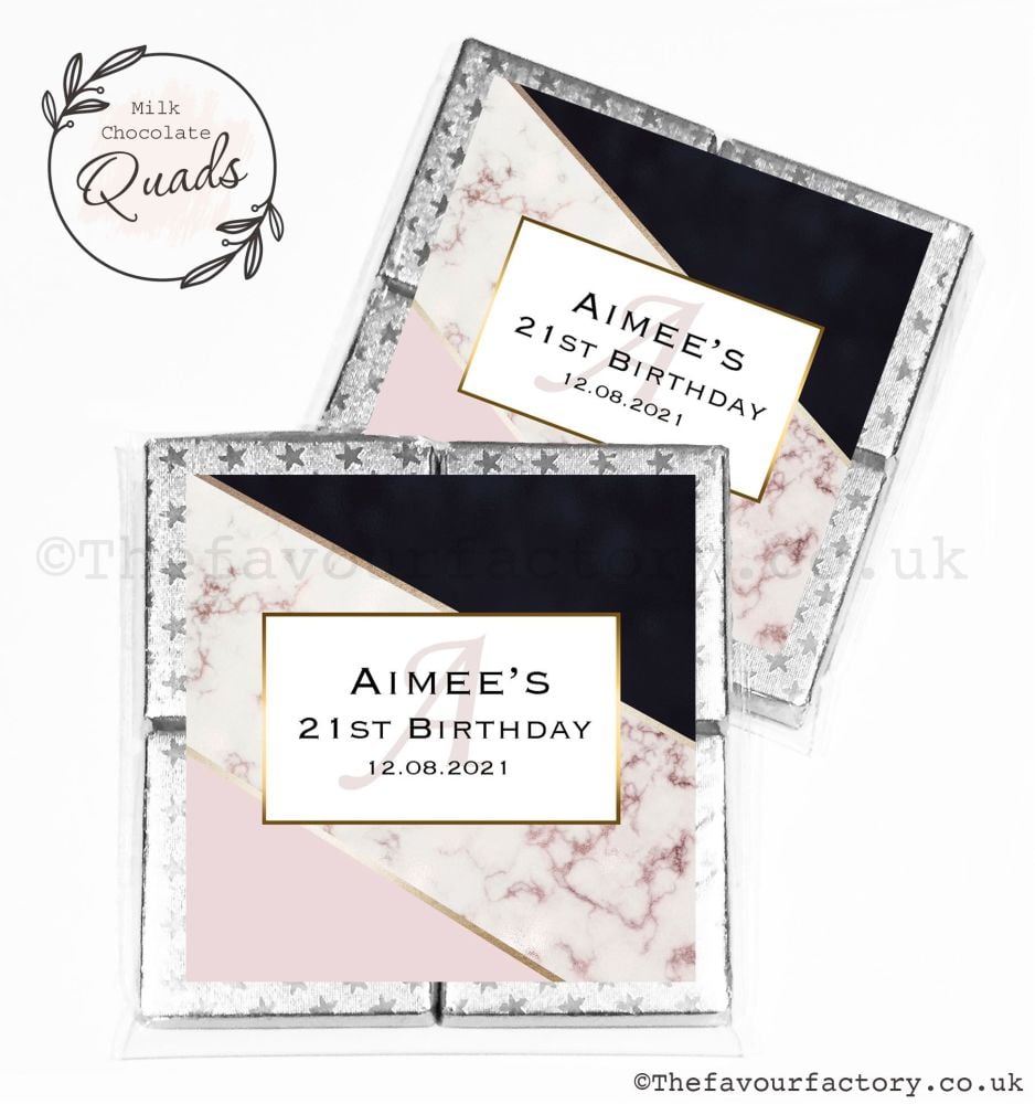 Personalised Birthday Chocolate Favours Black With Rose Gold Marble x1