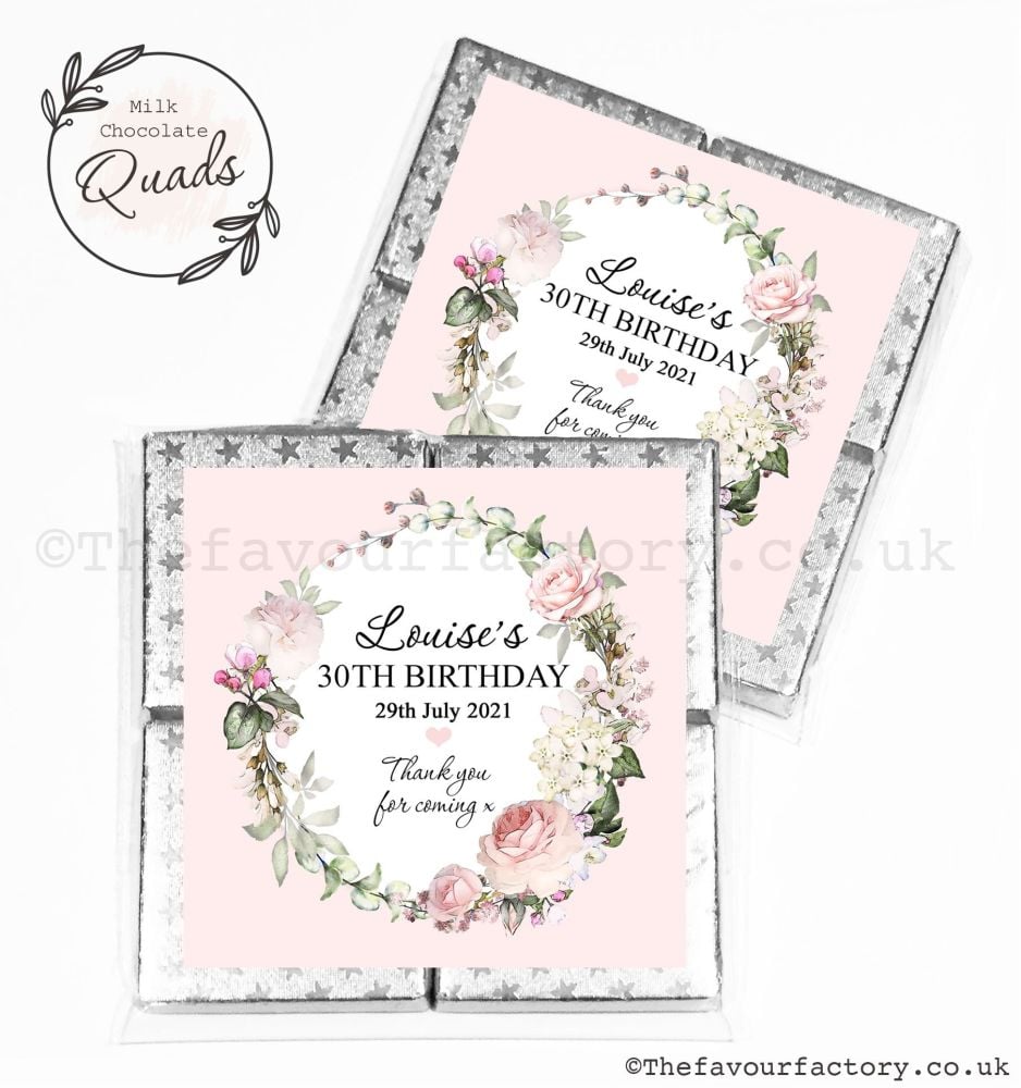 Personalised Birthday Chocolate Favours Vintage Floral Wreath x1