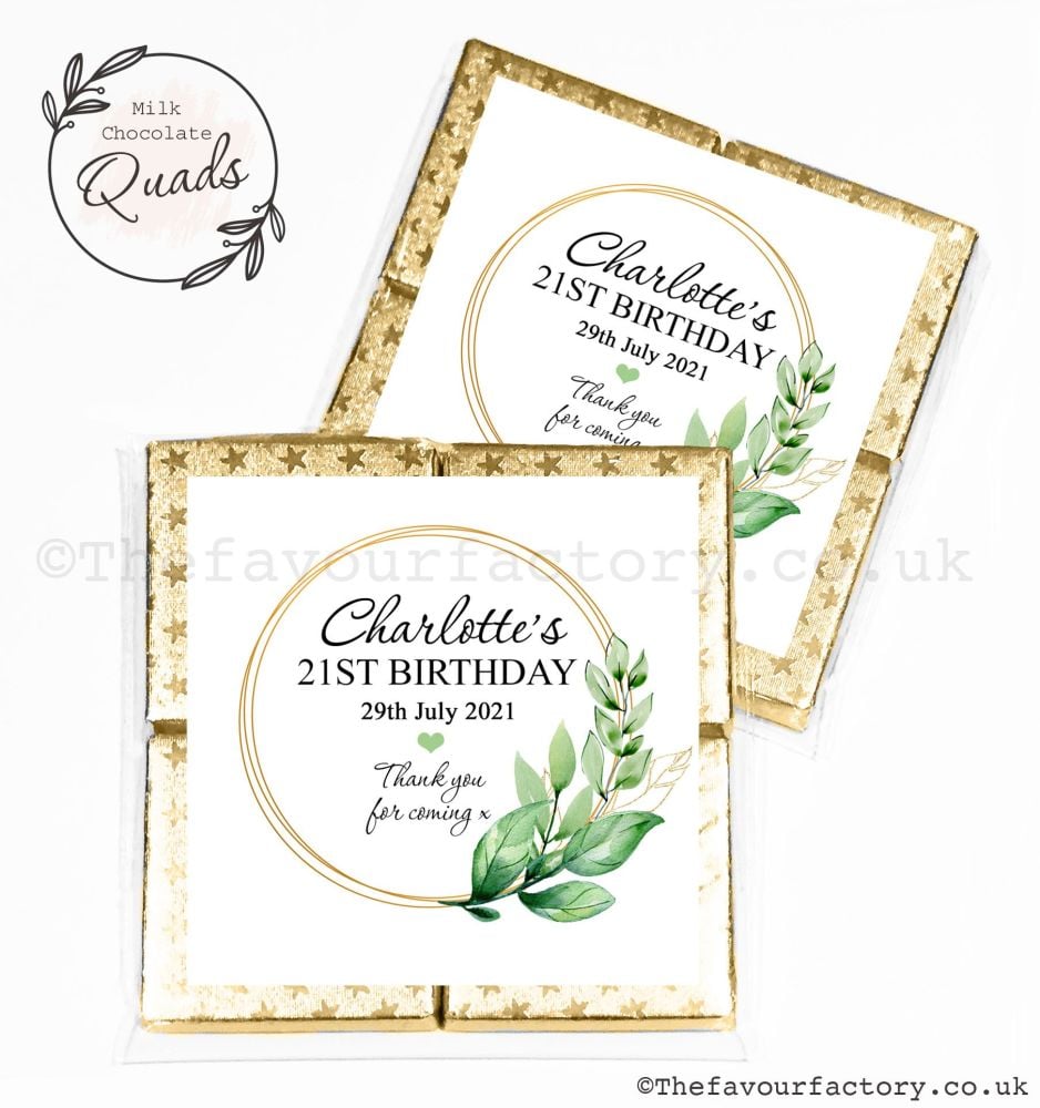 Personalised Birthday Chocolate Favours Botanical Gold Frame x1