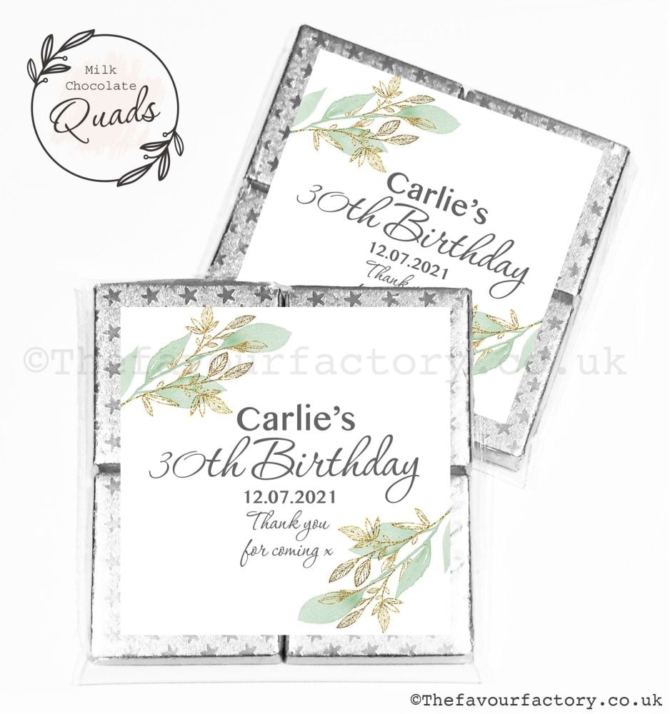Personalised Birthday Chocolate Favours Botanical Gold Leaf x1