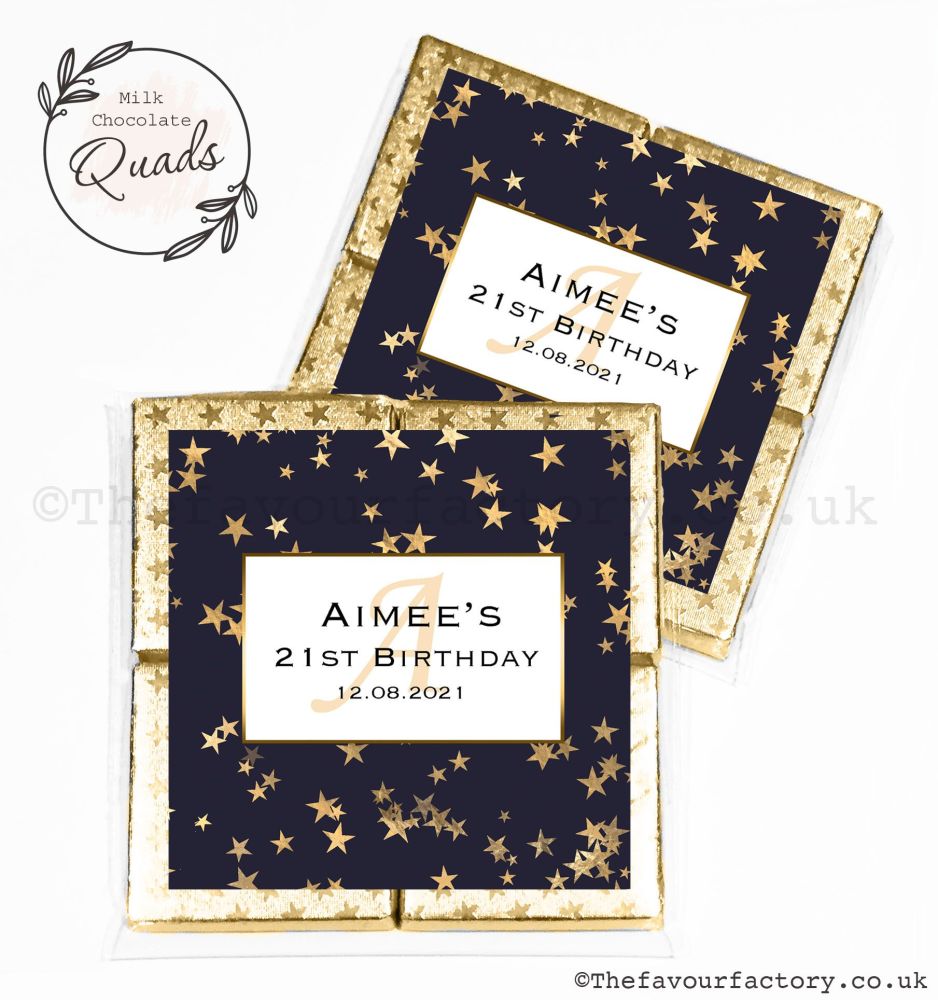 Personalised Birthday Chocolate Favours Gold Foil Stars x1