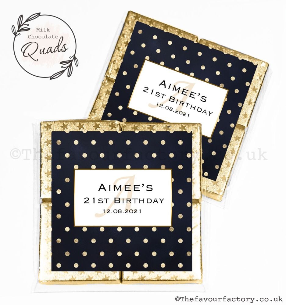 Personalised Birthday Chocolate Favours Gold Foil Polka Dots x1