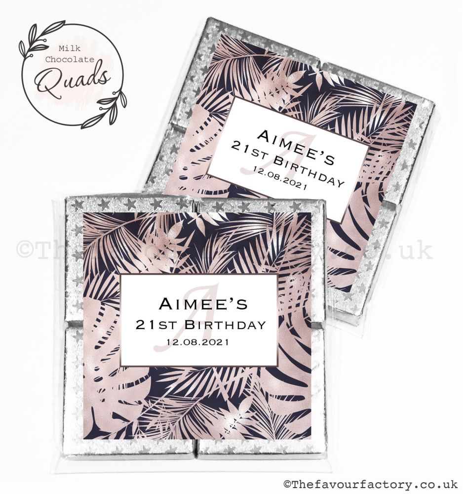 Personalised Birthday Chocolate Favours Rose Gold Palm Leaves x1