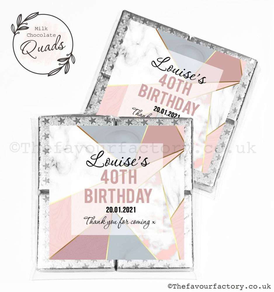 Personalised Birthday Chocolate Favours Geometric Gold & Pink Marble x1