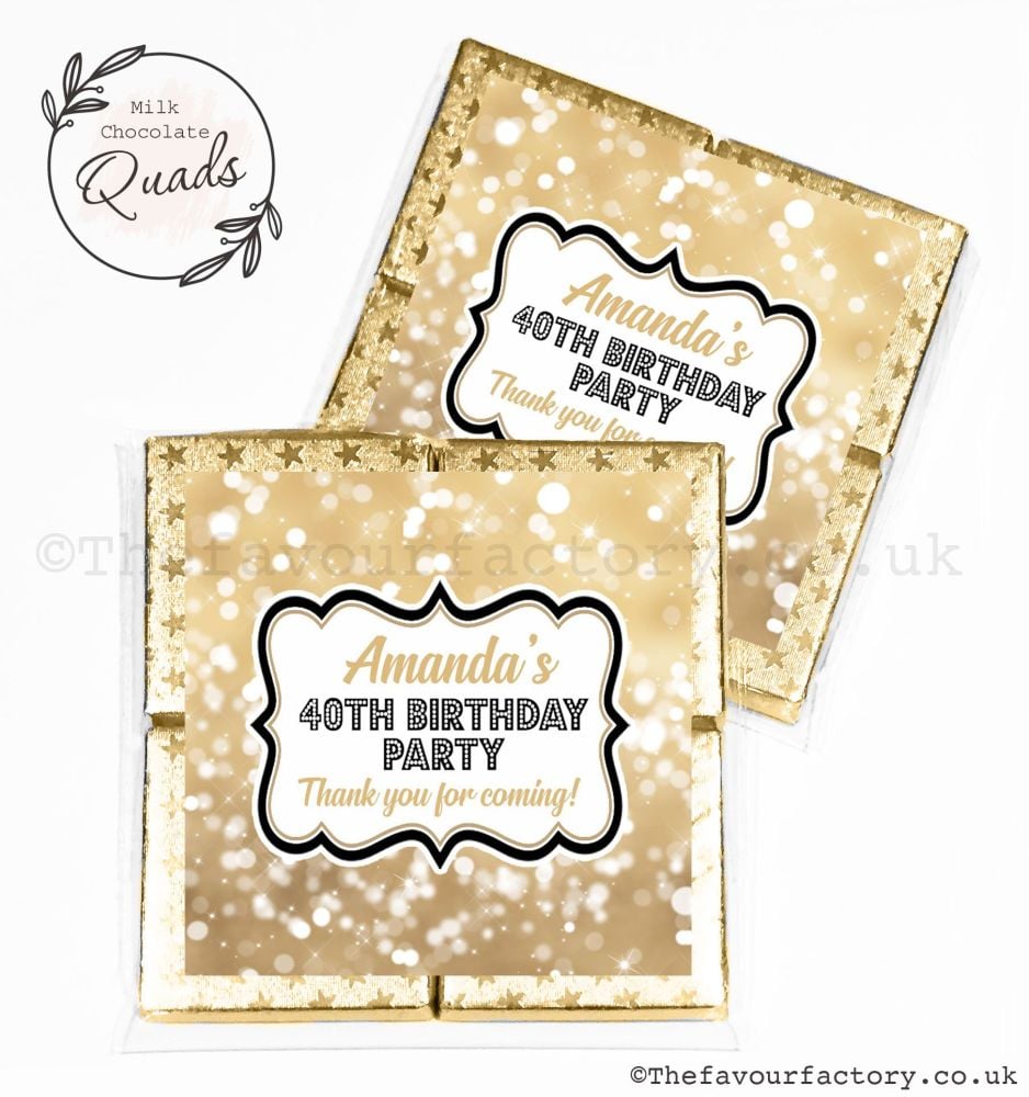 Personalised Birthday Chocolate Favours Gold Bokeh Sparkles x1