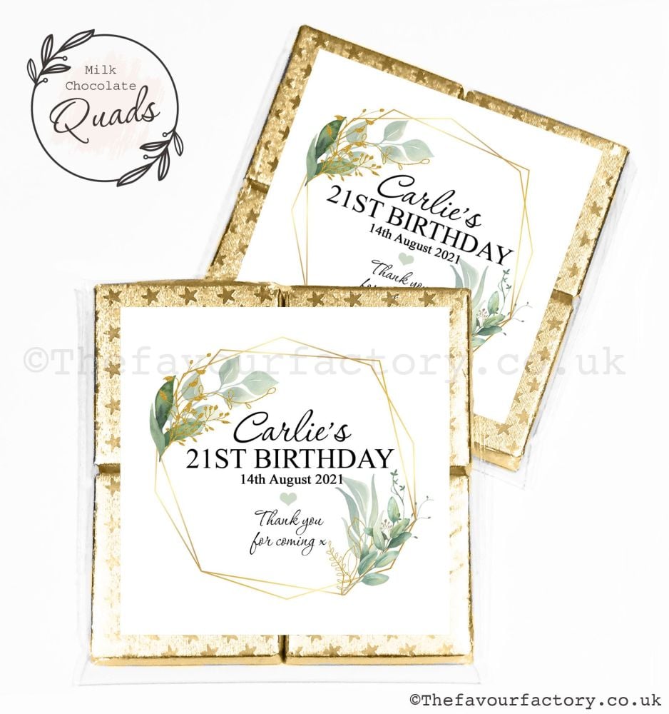 Personalised Birthday Chocolate Favours Geometric Botanicals x1