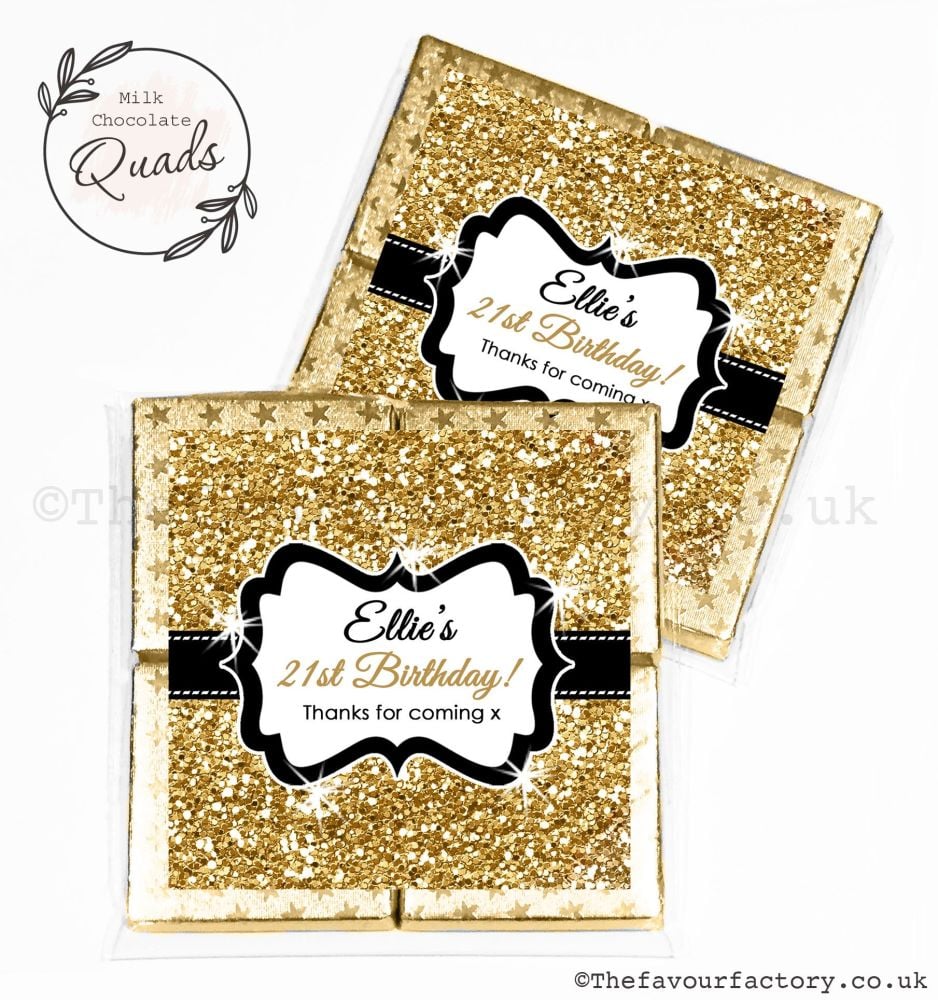 Personalised Birthday Chocolate Favours Gold Glitter x1