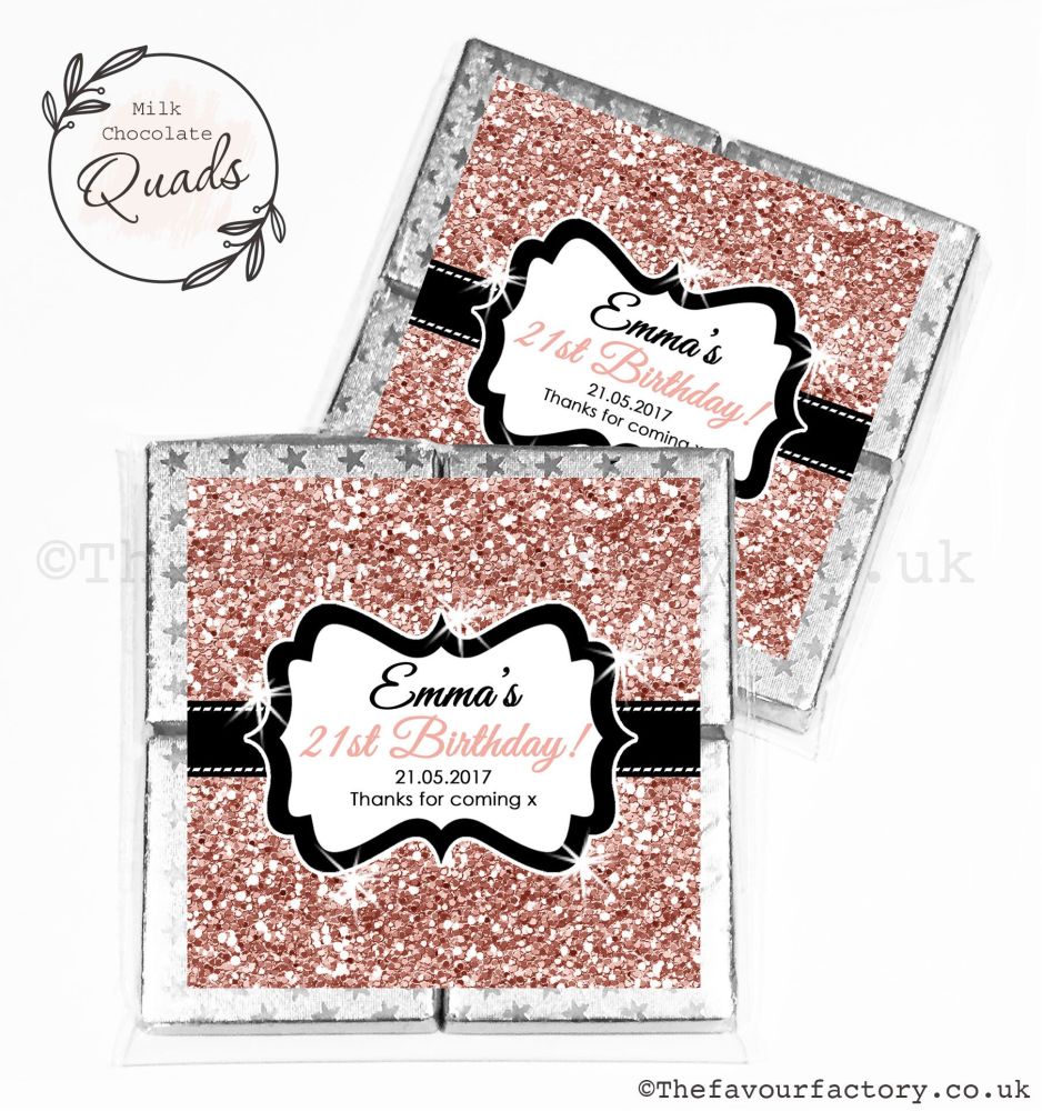 Personalised Birthday Chocolate Favours Rose Gold Glitter x1