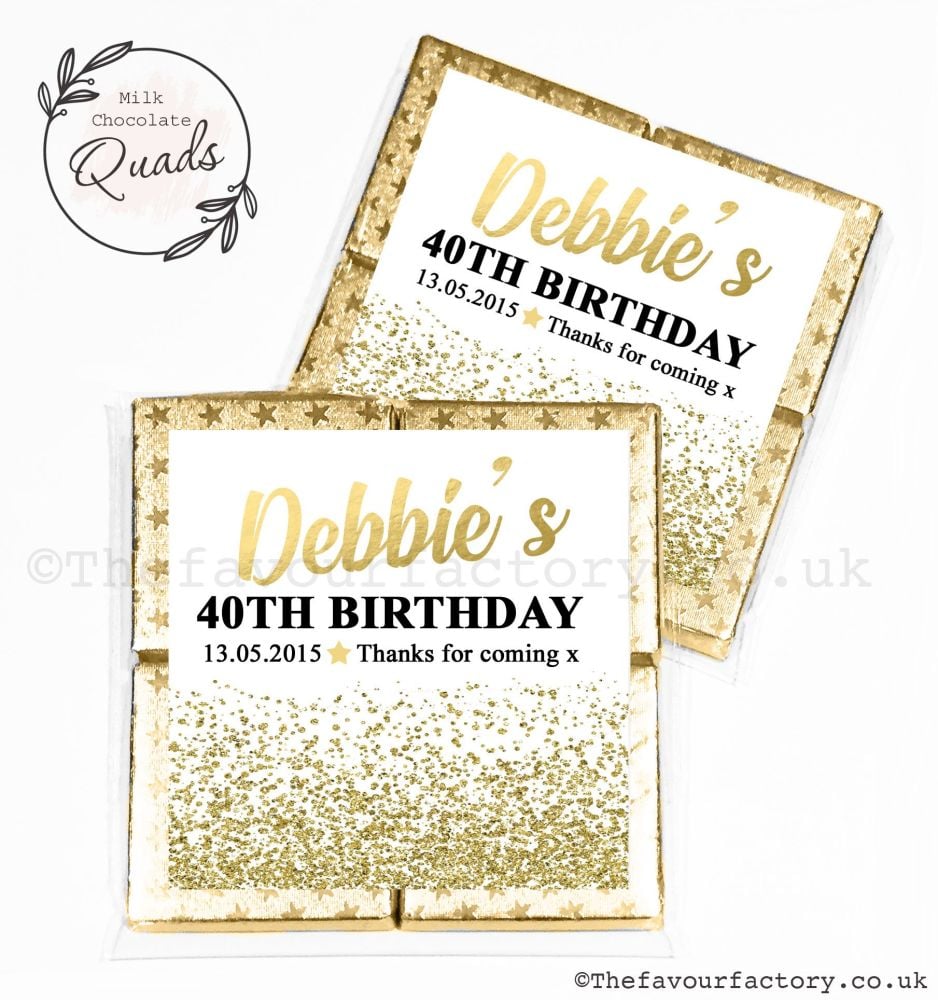 Personalised Birthday Chocolate Favours Gold Glitter Confetti x1