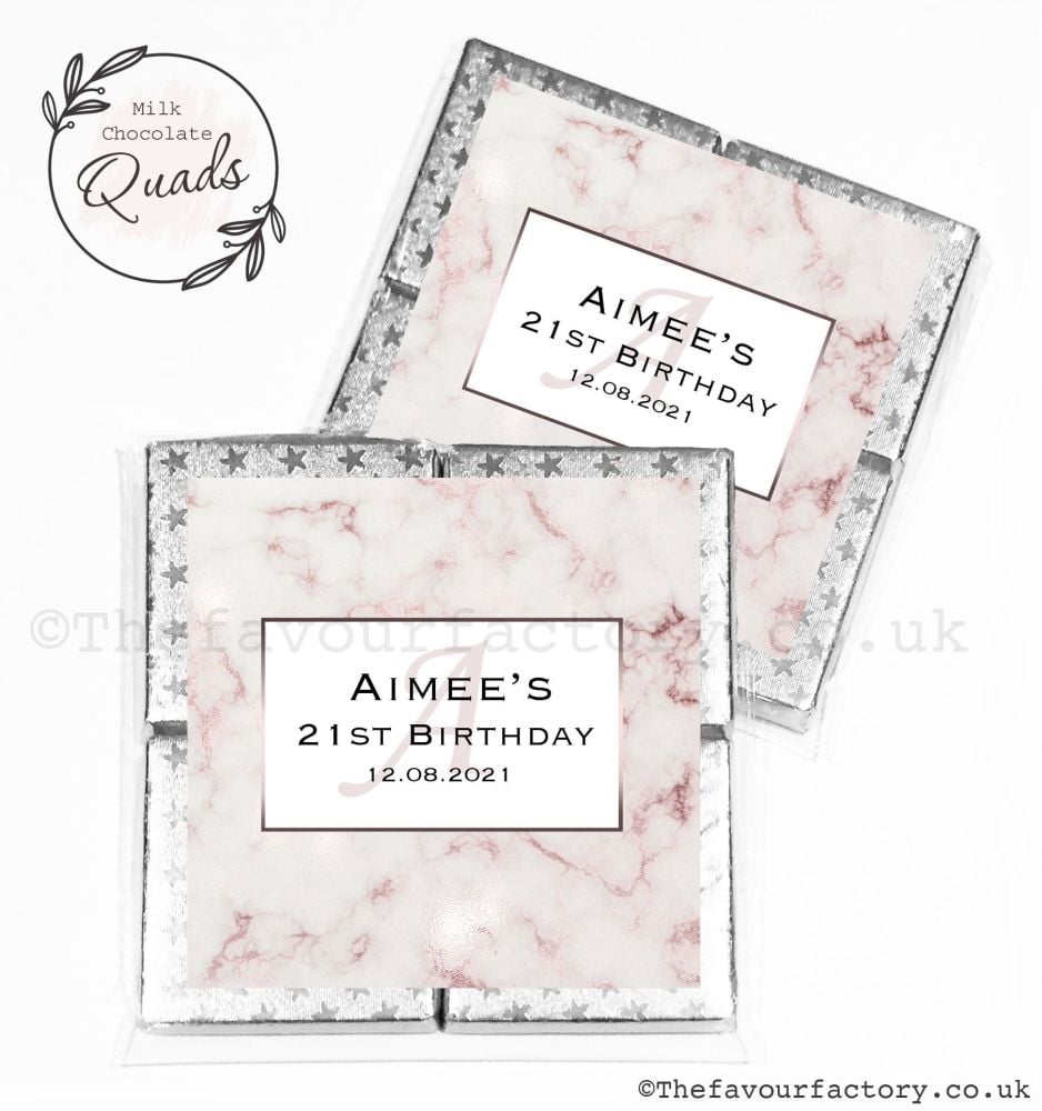 Personalised Birthday Chocolate Favours Rose Gold Marble x1
