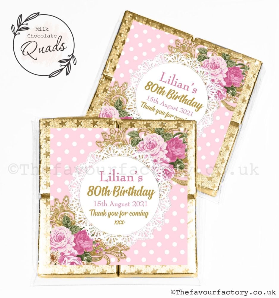 Personalised Birthday Chocolate Favours Vintage Ornate Roses x1